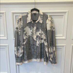 Gray and White Floral Ann Taylor Blouse